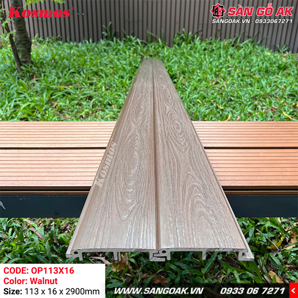 Tấm ốp gỗ nhựa ngoài trời ASA Kosmos OP113X16 Walnut